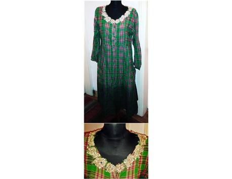 Vintage Yesil Koton Elbise - medium beden