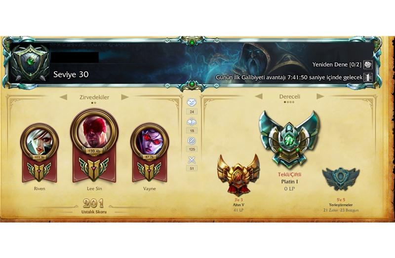 League of Legends Platin 1 Hesap Satılıktır