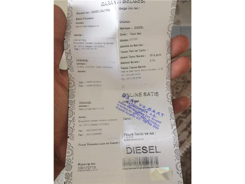 Diesel kırmızı saat 2 aylık kutu fatura vardır takas olur 