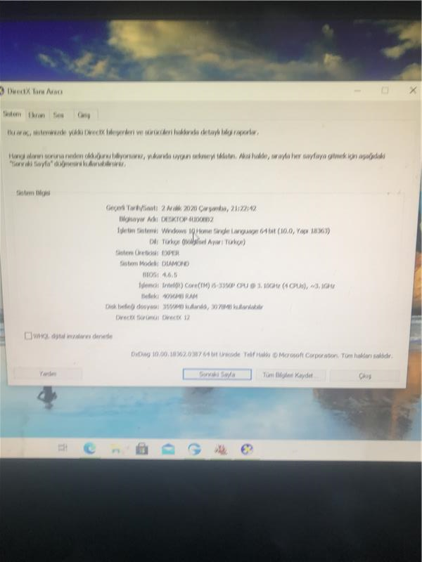 Eşdeğer laptop ile tks 